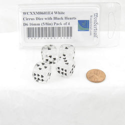 WCXXM0601E4 White Cirrus Dice with Black Hearts D6 16mm (5/8in) Pack of 4 (ONLINE ORDER ONLY)