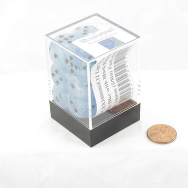 WCXXM0606E12 Ligt Blue Cirrus Dice with Black Hearts D6 16mm (5/8in) Pack of 12 (ONLINE ORDER ONLY)