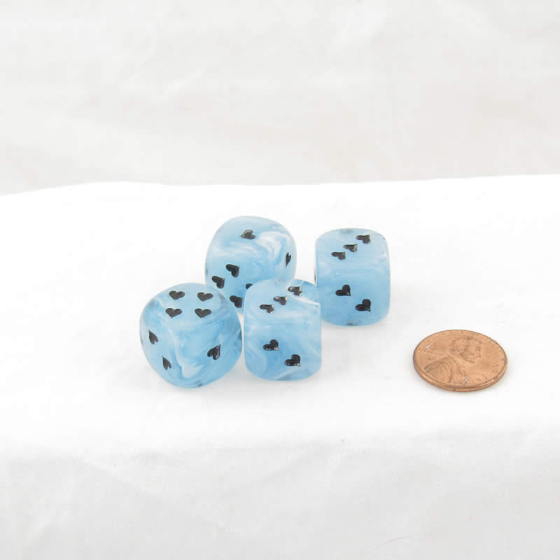 WCXXM0606E4 Light Blue Cirrus Dice with Black Hearts D6 16mm (5/8in) Pack of 4 (ONLINE ORDER ONLY)