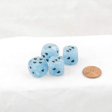 WCXXM0606E4 Light Blue Cirrus Dice with Black Hearts D6 16mm (5/8in) Pack of 4 (ONLINE ORDER ONLY)