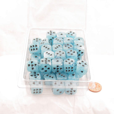 WCXXM0606E50 Light Blue Cirrus Dice with Black Hearts D6 16mm (5/8in) Pack of 50 (ONLINE ORDER ONLY)