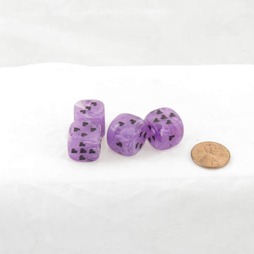 WCXXM0607E4 Purple Cirrus Dice with Black Hearts D6 16mm (5/8in) Pack of 4 (ONLINE ORDER ONLY)