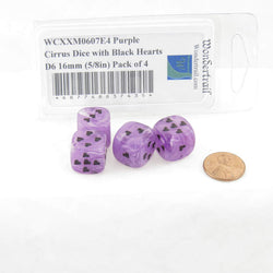 WCXXM0607E4 Purple Cirrus Dice with Black Hearts D6 16mm (5/8in) Pack of 4 (ONLINE ORDER ONLY)