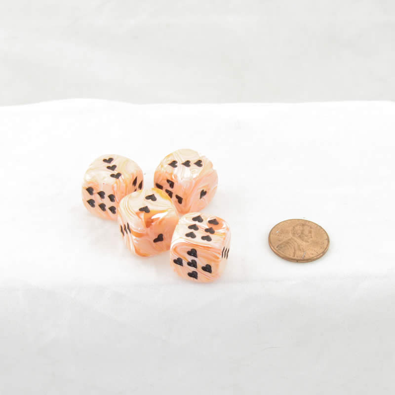 WCXXM0613E4 Orange Cirrus Dice with Black Hearts D6 16mm (5/8in) Pack of 4 (ONLINE ORDER ONLY)
