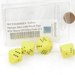 WCXXQ0202E4 Yellow Opaque Dice with Black Pips D10 20mm (25/32in) Pack of 4 (ONLINE ORDER ONLY)
