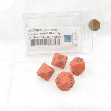 WCXXQ0203E4 Orange Opaque Dice with Black Pips D10 20mm (25/32in) Pack of 4 (ONLINE ORDER ONLY)