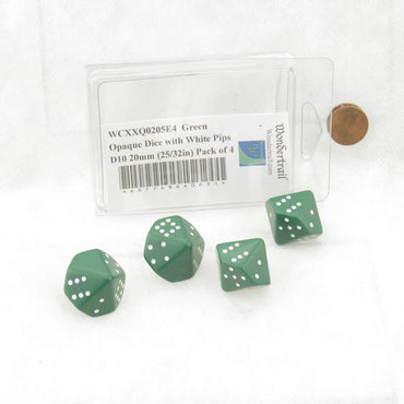 WCXXQ0205E4 Green Opaque Dice with White Pips D10 20mm (25/32in) Pack of 4 (ONLINE ORDER ONLY)