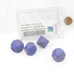 WCXXQ0217E4 Purple Opaque Dice with Red Pips D10 20mm (25/32in) Pack of 4 (ONLINE ORDER ONLY)
