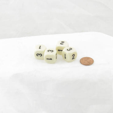WCXXQ0300E4 Ivory Opaque Dice Black Numbers D3 (D6 1-3 Twice) 16mm Pack of 4 (ONLINE ORDER ONLY)