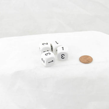 WCXXQ0301E4 White Opaque Dice Black Numbers D3 (D6 1-3 Twice) 16mm (ONLINE ORDER ONLY)