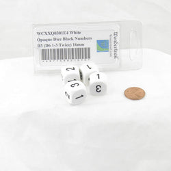 WCXXQ0301E4 White Opaque Dice Black Numbers D3 (D6 1-3 Twice) 16mm (ONLINE ORDER ONLY)