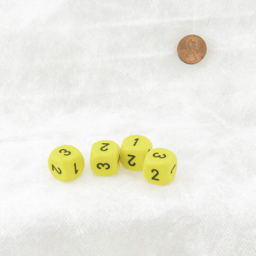 WCXXQ0302E4 Yellow Opaque Dice Black Numbers D3 (D6 1-3 Twice) 16mm (ONLINE ORDER ONLY)