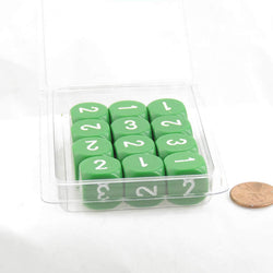 WCXXQ0305E12 Green Opaque Dice White Numbers D3 (D6 1-3 Twice) 16mm Pack of 12 (ONLINE ORDER ONLY)