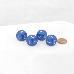WCXXQ0306E4 Blue Opaque Dice White Numbers D3 (D6 1-3 Twice) 16mm Pack of 4 (ONLINE ORDER ONLY)