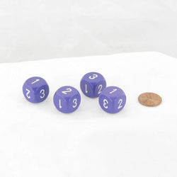 WCXXQ0307E4 Purple Opaque Dice White Numbers D3 (D6 1-3 Twice) 16mm Pack of 4 (ONLINE ORDER ONLY)