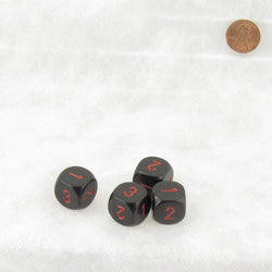 WCXXQ0318E4 Black Opaque Dice Red Numbers D3 (D6 1-3 Twice) 16mm Pack of 4 (ONLINE ORDER ONLY)