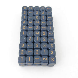WCXXQ0326B1 Dusty Blue Dice Gold Numbers D3 (d6 1-3 Twice) 16mm Pack Of 100 (ONLINE ORDER ONLY)