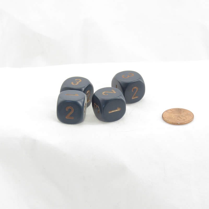 WCXXQ0326E4 Dusty Blue Dice Gold Numbers D3 (D6 1-3 Twice) 16mm Pack of 4 (ONLINE ORDER ONLY)