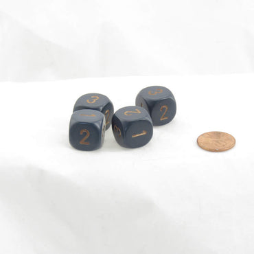 WCXXQ0326E4 Dusty Blue Dice Gold Numbers D3 (D6 1-3 Twice) 16mm Pack of 4 (ONLINE ORDER ONLY)