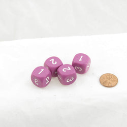 WCXXQ0327E4 Light Purple Opaque Dice with White Numbers D3 (d6 1-3 Twice) 16mm (5/8in) Pack Of 4 (ONLINE ORDER ONLY)