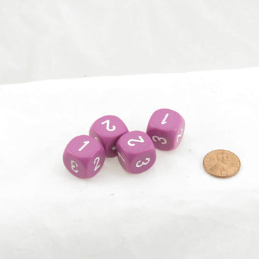 WCXXQ0327E4 Light Purple Opaque Dice with White Numbers D3 (d6 1-3 Twice) 16mm (5/8in) Pack Of 4 (ONLINE ORDER ONLY)