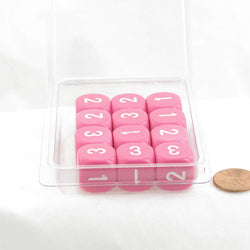 WCXXQ0344E12 Pink Dice White Numbers D3 (d6 1-3 Twice) 16mm Pack of 12 (ONLINE ORDER ONLY)