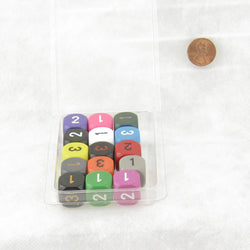 WCXXQ0399E15 Assorted Opaque Dice Numbers D3 (d6 1-3 Twice) 16mm Pack of 15 (ONLINE ORDER ONLY)