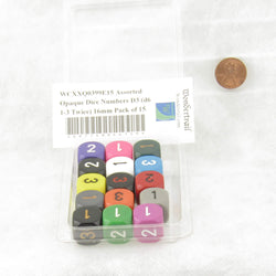 WCXXQ0399E15 Assorted Opaque Dice Numbers D3 (d6 1-3 Twice) 16mm Pack of 15 (ONLINE ORDER ONLY)