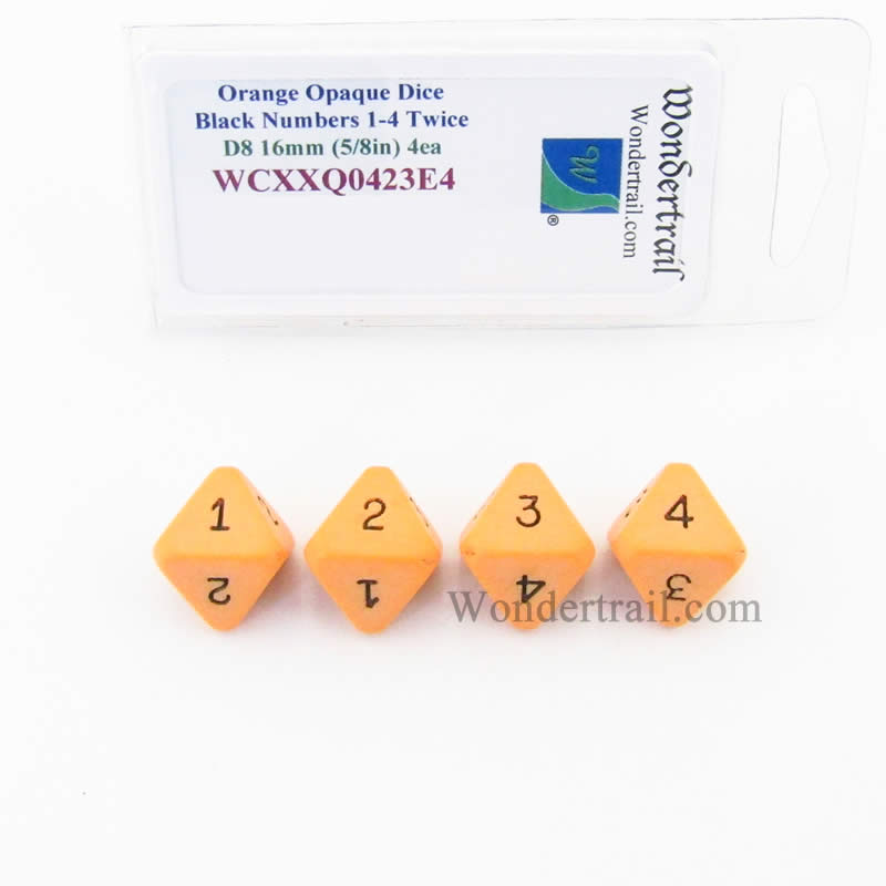 WCXXQ0423E4 Orange Dice Black Numbers D8 No. 1-4 Twice 16mm Pack of 4 (ONLINE ORDER ONLY)