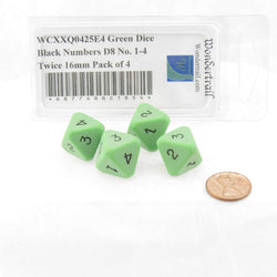 WCXXQ0425E4 Green Dice Black Numbers D8 No. 1-4 Twice 16mm Pack of 4 (ONLINE ORDER ONLY)