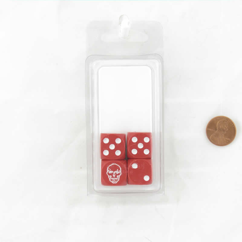 WCXXQ0604E4  Skull Dice Red with White Pips Skull in Place of 1 D6 16mm (5/8in) Pack of 4 (ONLINE ORDER ONLY)