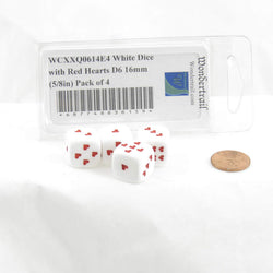 WCXXQ0614E4 White Dice with Red Hearts D6 16mm (5/8in) Pack of 4 (ONLINE ORDER ONLY)
