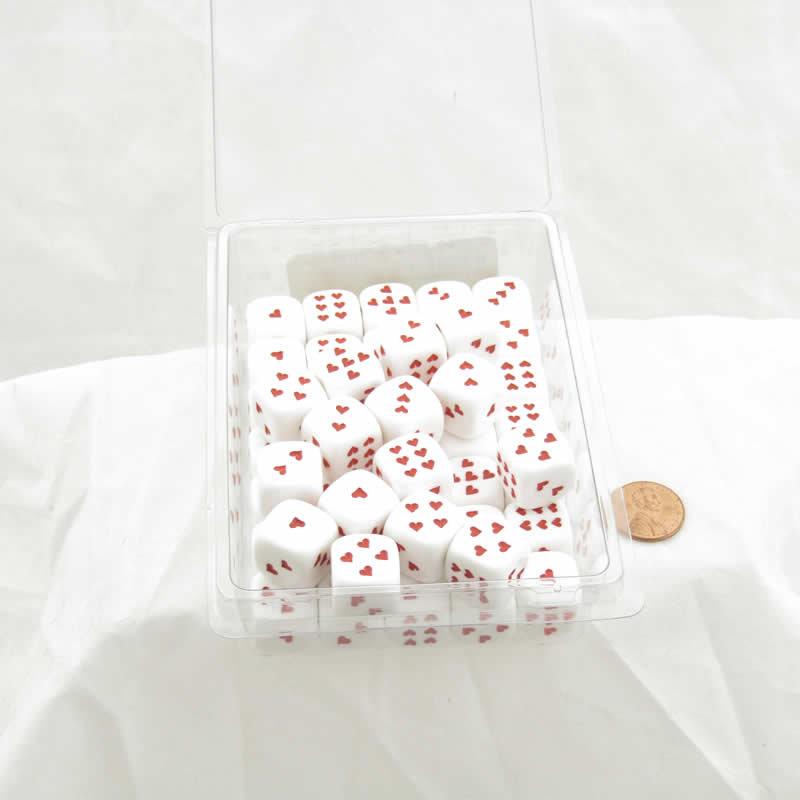 WCXXQ0614E50 White Dice with Red Hearts D6 16mm (5/8in) Pack of 50 (ONLINE ORDER ONLY)
