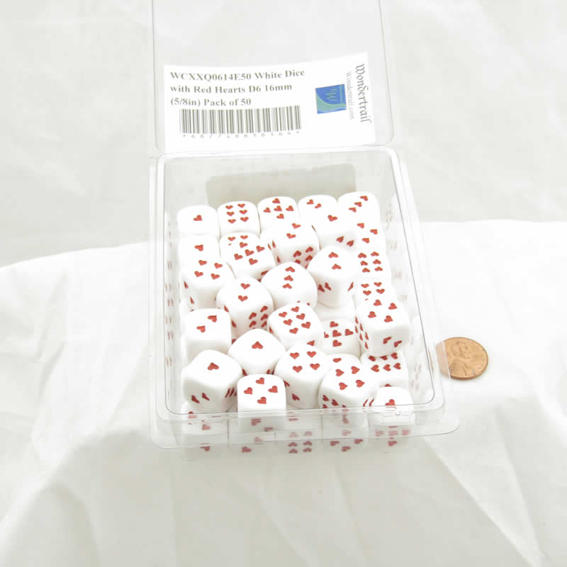 WCXXQ0614E50 White Dice with Red Hearts D6 16mm (5/8in) Pack of 50 (ONLINE ORDER ONLY)