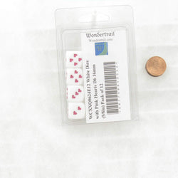 WCXXQ0624E12 White Dice with Pink Hearts D6 16mm (5/8in) Pack of 12 (ONLINE ORDER ONLY)