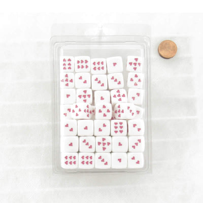 WCXXQ0624E50 White Dice with Pink Hearts D6 16mm (5/8in) Pack of 50 (ONLINE ORDER ONLY)