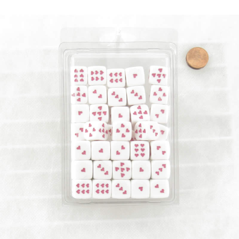 WCXXQ0624E50 White Dice with Pink Hearts D6 16mm (5/8in) Pack of 50 (ONLINE ORDER ONLY)