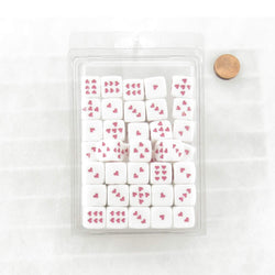 WCXXQ0624E50 White Dice with Pink Hearts D6 16mm (5/8in) Pack of 50 (ONLINE ORDER ONLY)