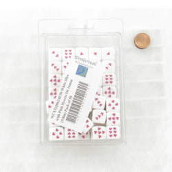 WCXXQ0624E50 White Dice with Pink Hearts D6 16mm (5/8in) Pack of 50 (ONLINE ORDER ONLY)