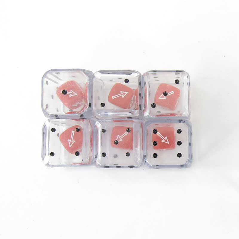WCXXQ0629E6 Clear Double Dice Red Arrow Dice Inside Clear D6 25mm Pack of 6 (ONLINE ORDER ONLY)