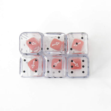WCXXQ0629E6 Clear Double Dice Red Arrow Dice Inside Clear D6 25mm Pack of 6 (ONLINE ORDER ONLY)