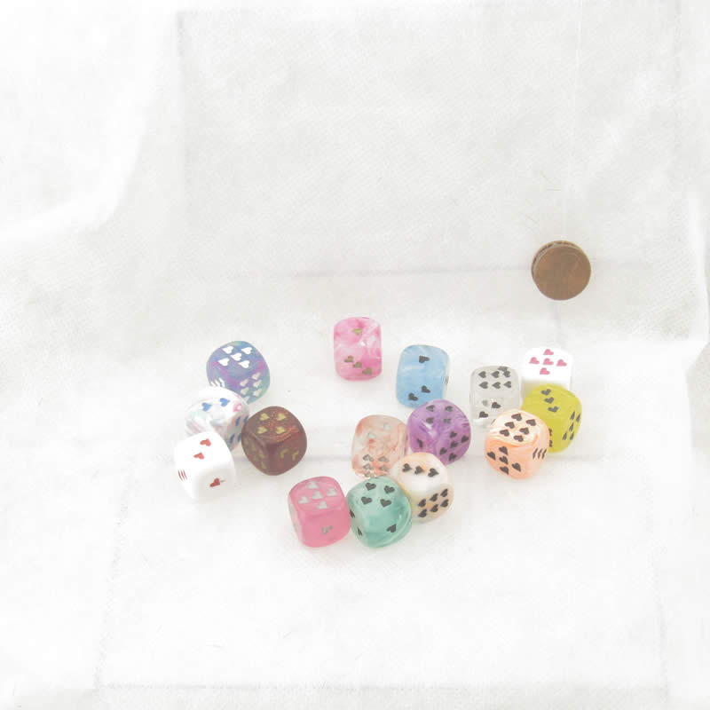 WCXXQ0699E15 Assorted Dice with Hearts D6 16mm (5/8in) Pack of 15 (ONLINE ORDER ONLY)