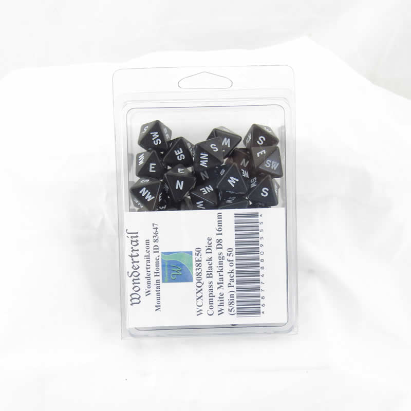 WCXXQ0838E50 Compass Black Dice White Markings D8 16mm (5/8in) Pack of 50 (ONLINE ORDER ONLY)