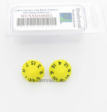 WCXXQ1602E2 Yellow Opaque Dice Black Numbers D16 16mm Pack of 2 (ONLINE ORDER ONLY)