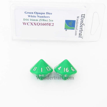 WCXXQ1605E2 Green Opaque Dice White Numbers D16 16mm Pack of 2 (ONLINE ORDER ONLY)