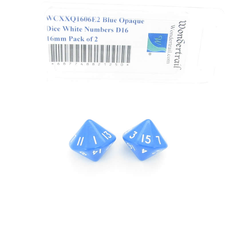 WCXXQ1606E2 Blue Opaque Dice White Numbers D16 16mm Pack of 2 (ONLINE ORDER ONLY)