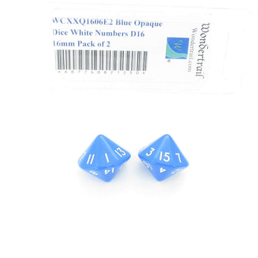 WCXXQ1606E2 Blue Opaque Dice White Numbers D16 16mm Pack of 2 (ONLINE ORDER ONLY)