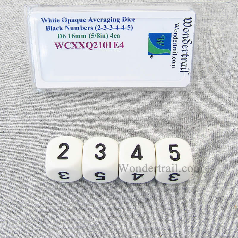 WCXXQ2101E4 White Opaque Dice Black Numbers D6 Averaging Dice 16mm Pack of 4 (ONLINE ORDER ONLY)