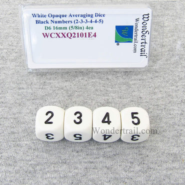 WCXXQ2101E4 White Opaque Dice Black Numbers D6 Averaging Dice 16mm Pack of 4 (ONLINE ORDER ONLY)