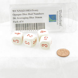 WCXXQ2110E4 Ivory Opaque Dice Red Numbers D6 Averaging Dice 16mm Pack of 4 (ONLINE ORDER ONLY)